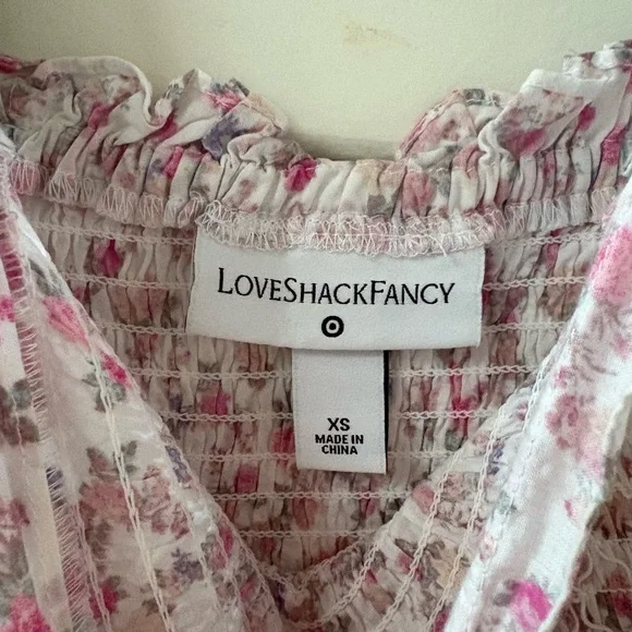 LOVESHACKFANCY x TARGET Adeline Smocked Ruffled Floral Tie Strap Mini Dress - Picture 7 of 9